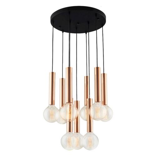 HOMEMANIA Lampe à Suspension Tubo Chandelier - de Plafond - Noir, Or en Métal, 60 x 60 x 120 cm, 9 x E27, 40W