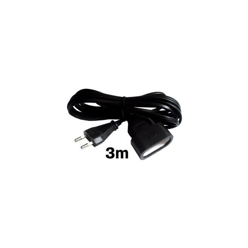 Prolongateur qualit&eacute; HO3VVH2F 2x 0.75 prise 6A Noir 3m - Zenitech