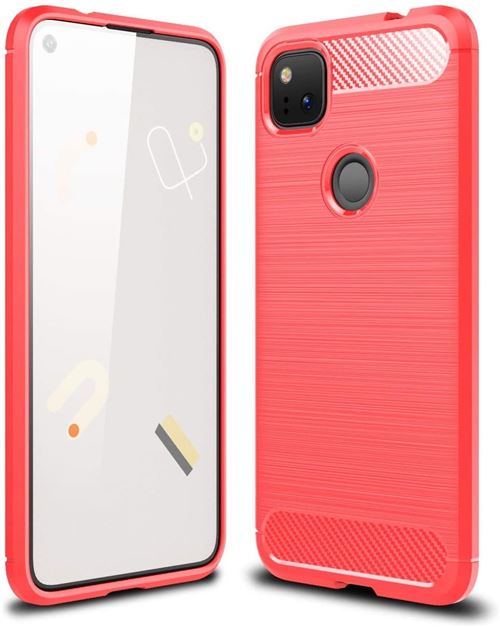 Coque Souple en Gel Silicone pour Google Pixel 4A Carbone effet Brossé - Rouge