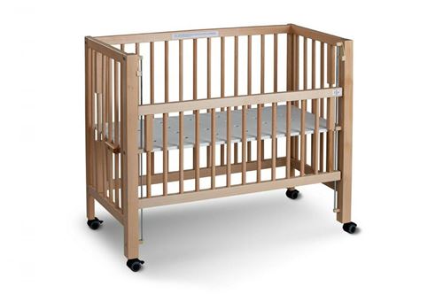 Lit bébé à barreaux cododo Maxi Boxspring en hêtre massif naturel 50x90 cm
