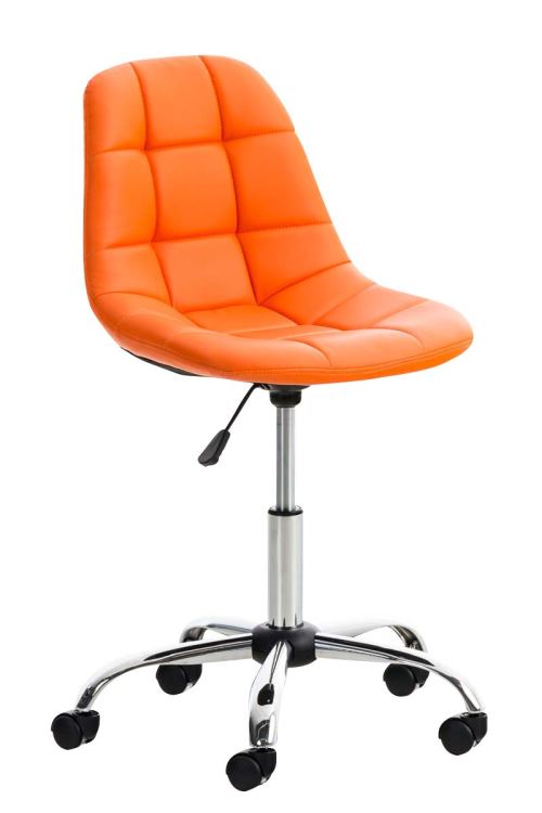 Chaise de Bureau Emil en Similicuir - Tabouret de travail réglable en hauteur et pivotant - Piètement en Métal chromé - Couleur Orange