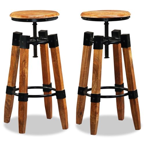 vidaXL Tabouret de bar 2 pcs Bois de manguier massif et acier