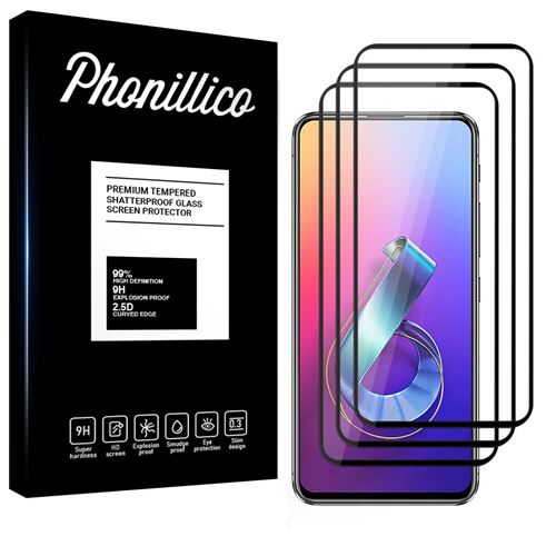 Verre Trempe pour Asus ZENFONE 6 ZS630KL [Pack 3] Film Transparent Bord Noir Vitre Protection Ecran [Phonillico®]