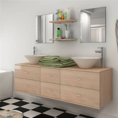 vidaXL Neuf pièces pour salle de bains avec lavabo et robinet beige