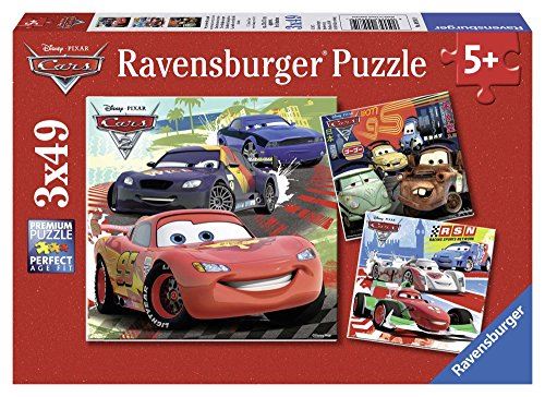Ravensburger Disney Cars Worldwide Racing Fun 3 x 49-Piece Jigsaw Puzzle for Kids “ Every Piece is Unique, Pieces Fit Together Perfectly