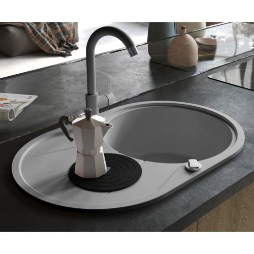 vidaXL Évier de cuisine en granit Bac unique Ovale Gris