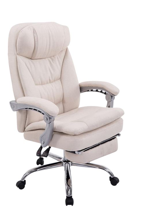 CLP Fauteuil de bureau Troy en tissu avec repose-pieds , Crème