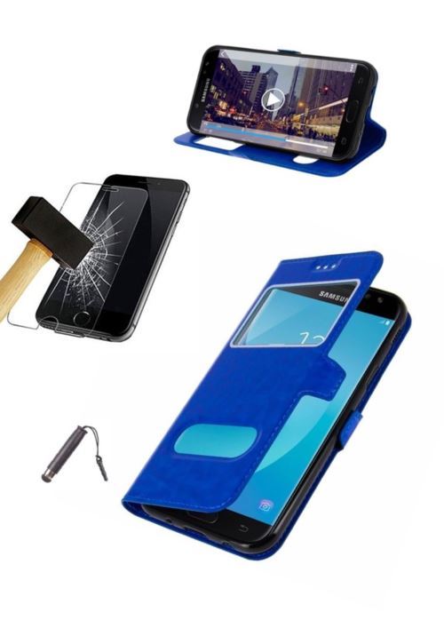 Etui Housse Coque Bleu Huawei Honor 7A + Film verre trempé + Stylet