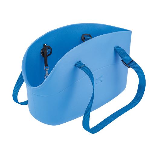 Ferplast Sac de transport pour chiens de petite taille WITH ME, EVA, caoutchouc souple plastifié, lavable, poignées réglables, ceinture de sécurité inclus, 21,5 x 43,5 x h 27, Bleu