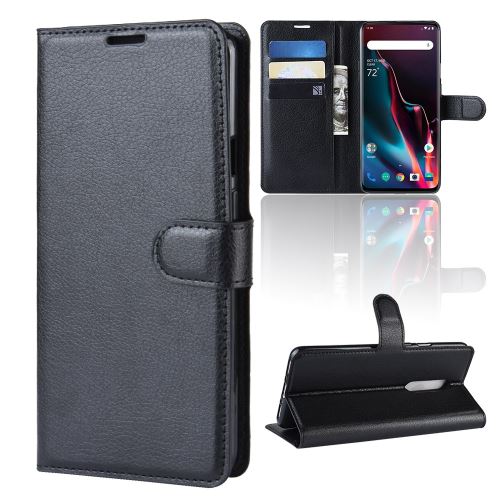 Etui en PU texture litchi avec support couleur noir pour votre OnePlus 7