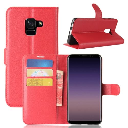 Galaxy A8 (2018) Housse Etui Cuir PU Texture Litchi Rouge ALS51555