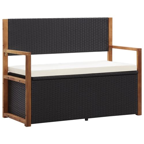Banc de jardin 110cm Résine tressée et bois d'acacia - Noir