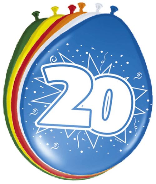 8 Ballons 20e Anniversaire coloré