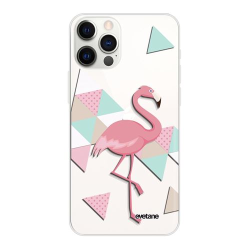 Coque pour iPhone 12/12 Pro souple transparente Flamant Rose Graphique Motif Ecriture Tendance [Evetane®]