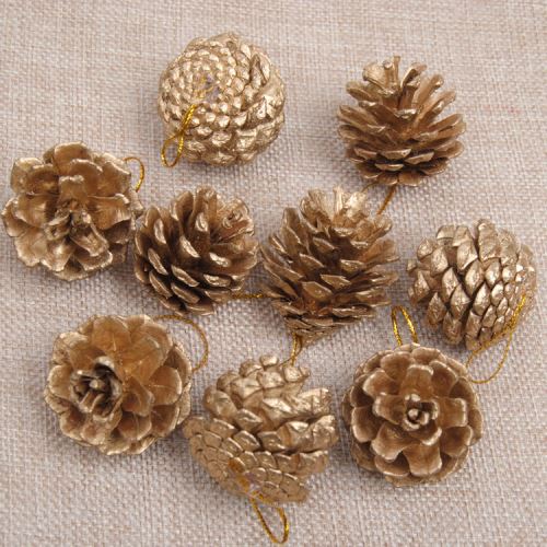 9X Noël Or / Argent Pin Cônes Boules De Noël Arbre Décorations Décorations Ornement G