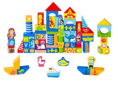 Tooky Toy jeu de blocs Marine junior bois 80 pièces