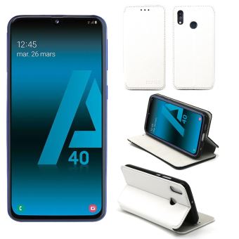 Housse Samsung Galaxy A40 blanche - Etui Coque Samsung Galaxy A40 Protection antichoc à rabat Smartphone 2019 - Accessoires Pochette Case XEPTIO