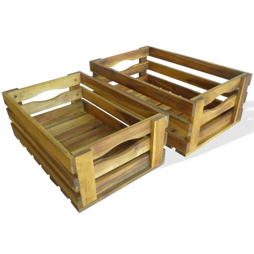 New Caisse À Pommes 2 Pcs Bois D'acacia Massif-268973