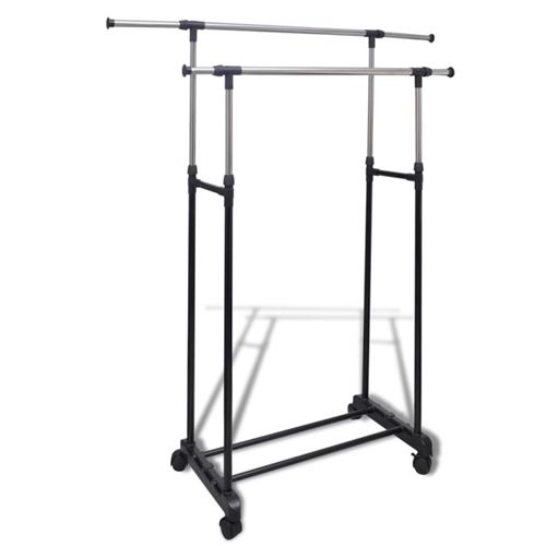 Vidaxl - Port-manteau r&eacute;glable 4 roulettes 2 rails d'accrochage Noir