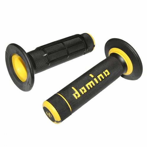 Revetement poignee domino off road a020 noir-jaune (118mm) (paire) -domino origine-