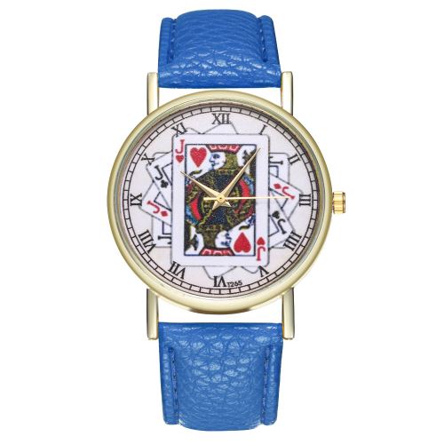 Montre-bracelet à quartz créatif coeur rouge en cuir de tisonnier en cuir montre t265-aBleu foncé