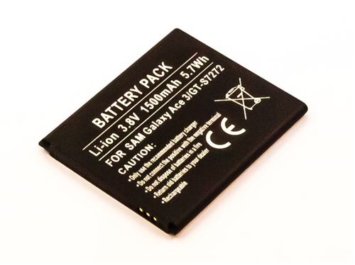 Batterie compatible SAM Galaxy Ace 3, GT-S7272, Li-ion, 3,8V, 1500mAh, 5,7Wh