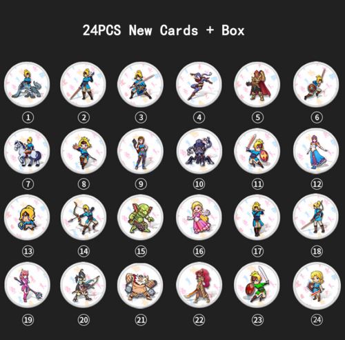 Lot de 24pcs Jeux de Cartes circulaire amiibo Zelda Breath of the Wild Zelda AMIIBO nfc Tag Carte compatible Nintendo switch Wii U avec avec boîte