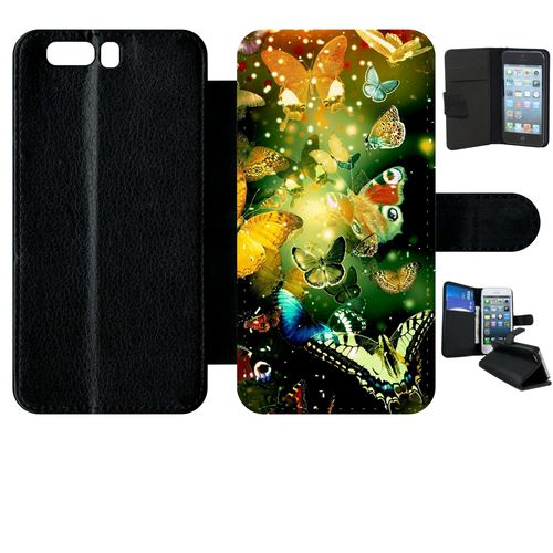 Etui À Rabat Huawei P10 Papillons D'automne Fond Vert