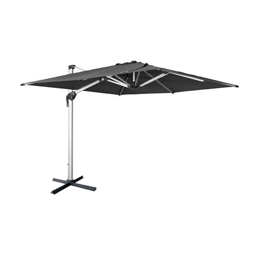 Parasol déporté haut de gamme carré 3x3m – PYLA Gris anthracite – Toile européenne Agora, structure en aluminium anodisé, rotatif, housse de protection