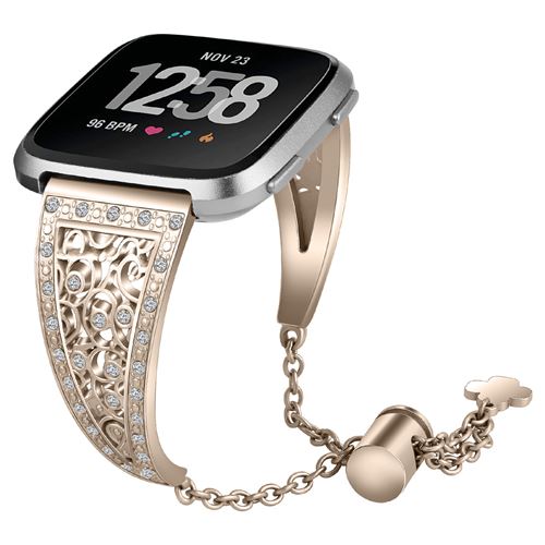 Bracelet en acier inoxydable motif fleur brillant pour Fitbit Versa 3 / Sense - Or #2