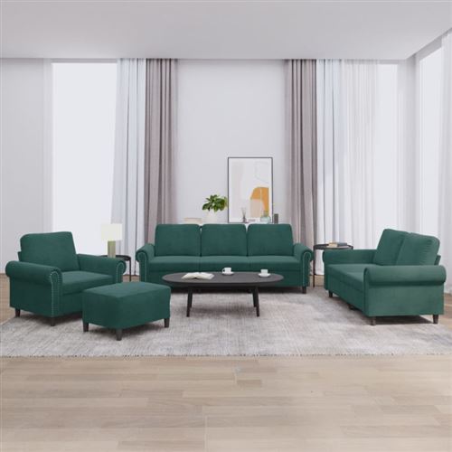 Non Communiqué Vert Ensemble De Canapés 4 Pcs Avec Coussins Foncé Velours