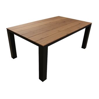 PROLOISIRS Table fixe - ELENA - Aluminium époxy graphite - Plateau lames fibre stone bois structure - 180 x 108 cm - 1
