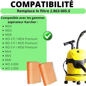 4 Filtri Per Aspirapolvere Kärcher WD4, WD5, WD6, MV4, MV5, MV6 - Sostitutivo 2.863-005 - Alta Efficienza - Foto 2