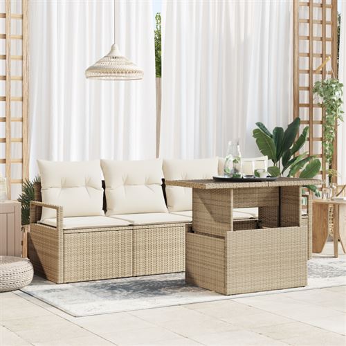 Non Communiqué Beige Ensemble De 5 Pièces De Canapé De Jardin Avec Coussins Poly Rotin, Canapé De Jardin 2 Places Avec Rangement Et Coussins B