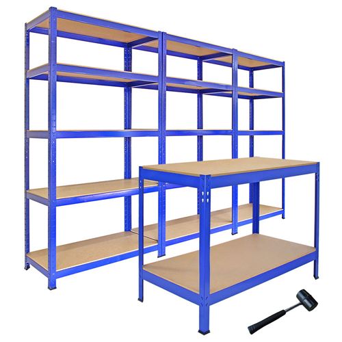 Monster Racking - 3 Rayonnages T-Rax Bleu 90 cm et 1 Établi Q-Rax Bleu 120 cm - Image 4