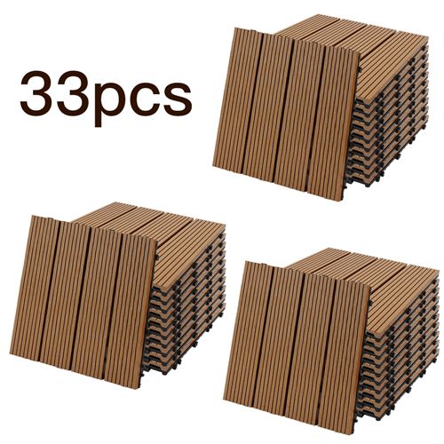 Dalles Terrasse JEOBEST® Lot de 33 bois composite modular Couleur Abricot 30x30cm Pour Jardin Piscine Balcon