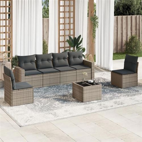 vidaXL Salon de Jardin avec Coussins 7 pcs, Canapés avec Pieds Réglables, Ensemble de Meubles d'Extérieur Patio Terrasse, 3251157