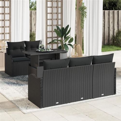 Vidaxl Noir Ensemble De Canapé De Jardin Avec Coussin 6 Pcs Polyrotin - Image 3