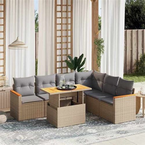 Non Communiqué Beige Vidaxl Salon De Jardin Avec Coussins 7 Pcs, Canapés De Terrasse, Ensemble De Meubles De Patio, Mobilier D'extérieur, 3273096