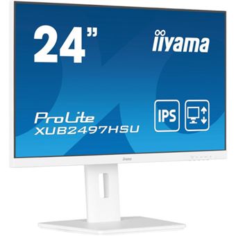 iiyama ProLite XUB2497HSU-W2 - Écran LED - 24" (23.8" visualisable) - 1920 x 1080 Full HD (1080p) @ 100 Hz - IPS - 250 cd/m² - 1300:1 - 1 ms - HDMI, DisplayPort - haut-parleurs - blanc mat