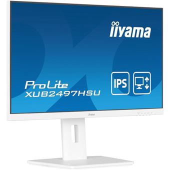 iiyama ProLite XUB2497HSU-W2 - Écran LED - 24" (23.8" visualisable) - 1920 x 1080 Full HD (1080p) @ 100 Hz - IPS - 250 cd/m² - 1300:1 - 1 ms - HDMI, DisplayPort - haut-parleurs - blanc mat