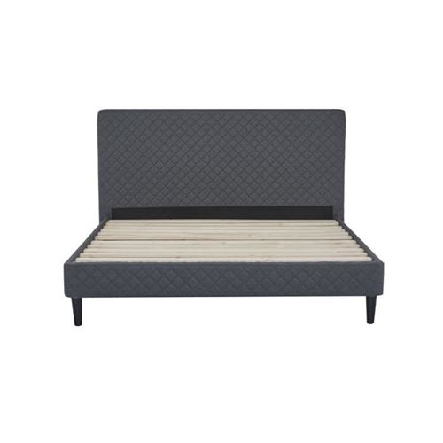 OTTO Lit adulte 160 x 200 cm - Tissu Gris - Pieds noirs - Sommier a lattes