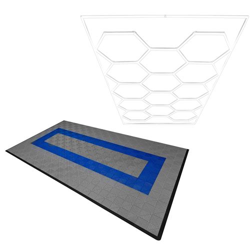Monstershop Hexagon LED Light & Vented Garage Floor Tiles With Edges - 90 Grey &