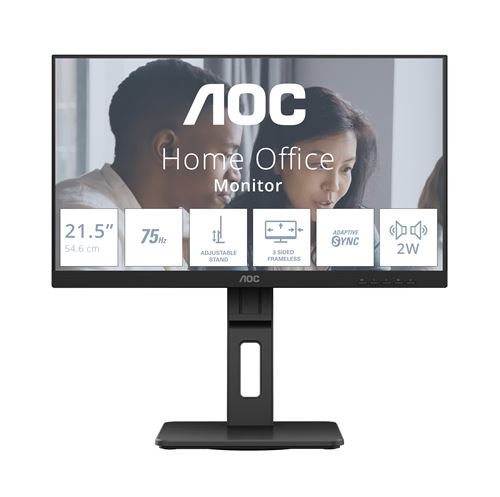 AOC 22E2UMF - Écran LED - 22" (21.5" visualisable) - 1920 x 1080 Full HD (1080p) @ 75 Hz - VA - 3000:1 - HDMI, VGA, DisplayPort - haut-parleurs - noir