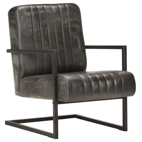 Vidaxl fauteuil cantilever gris cuir v&eacute;ritable 321858