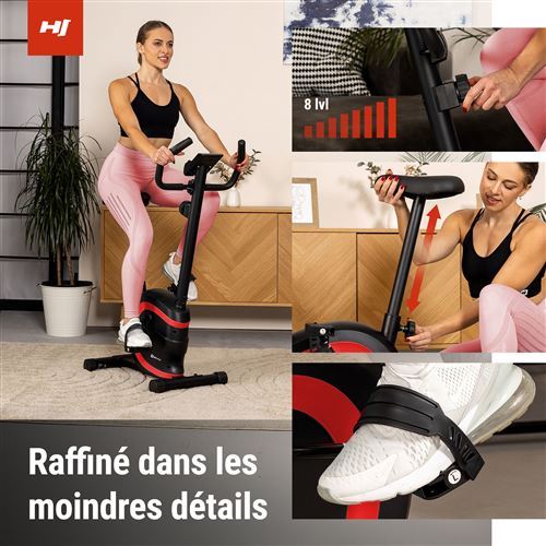 Hop-Sport Vélo d'appartement magnétique, Roue d'inertie 13kg, Vélo stationnaire Apollo, 32 Niveaux de résistance, Bluetooth, Argent - Sport