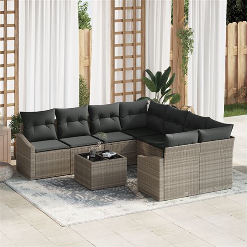 vidaXL Sofa Set 9 stk. Hellgrau und Dunkelgrau Poly-Rattan