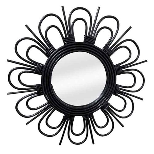 Non Communiqué Noir Miroir Mural Design En Rotin "Aina" 43Cm