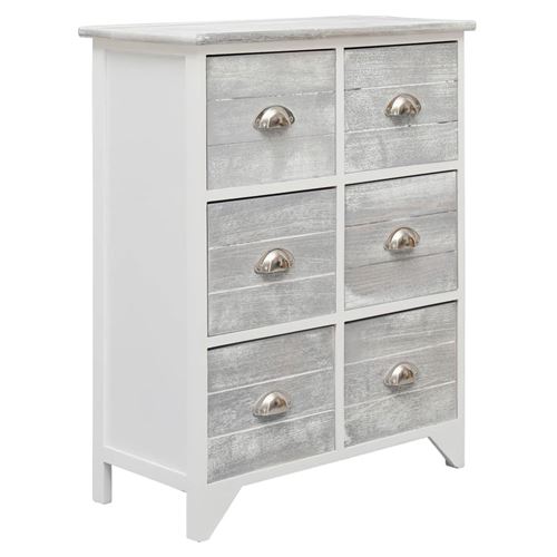 vidaXL Armoire latérale avec 6 tiroirs Gris 60x30x75 cm Bois Paulownia