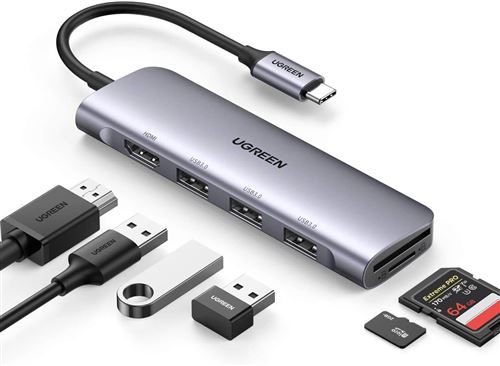 UGREEN Hub USB C HDMI 4K, Adaptateur Type C Compatible avec Mac MacBook Pro  Air M1 iPad Pro 2021 XPS, 6 en 1 Dock Multiple Ports USB 3.0 Carte SD  MicroSD, pour